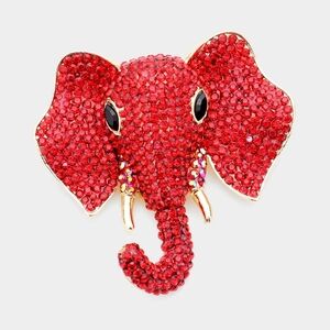 Red Gold Elephant Rhinestone Crystal Statement Brooch Pin 3" Bling Accessories
